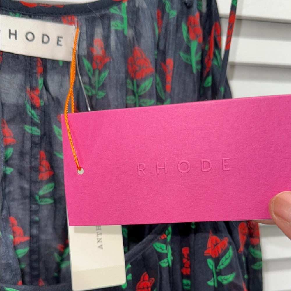 RHODE Floral Black and Red Mini Dress missing belt - Picture 5 of 7